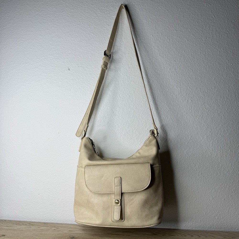 Sasha + Sofi Cream Faux Leather Crossbody‎ Bag Shoulder Purse Classic Everyday